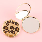 Chic Leopard Design, HD Glass Lens, Plating Gold, Metal Frame, 70*70mm Round Makeup Mirror, Show Class And Beauty